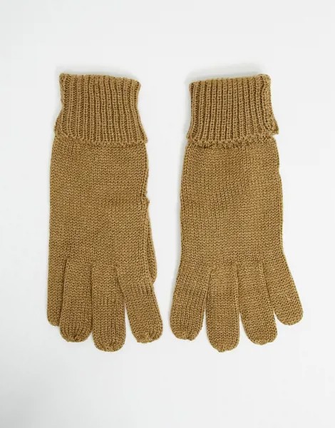 Вязаные перчатки с отворотами бежевого цвета ASOS DESIGN-Коричневый цвет
