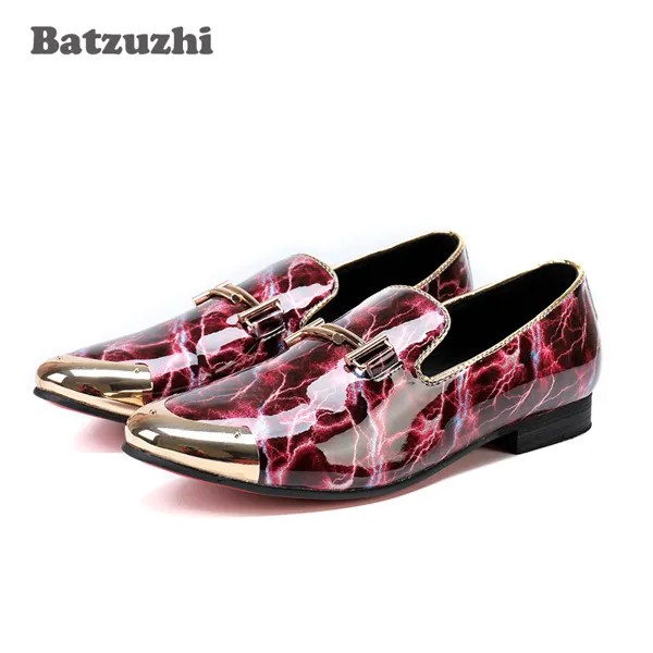 Batzuzhi новые мужские лоферы из золотистого металла кепки кожаные мужские модельные туфли на плоской подошве без застежки; Повседневная обувь...