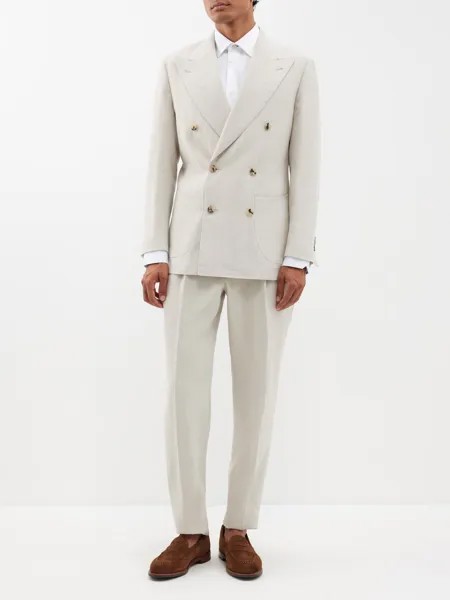 Неструктурированный двубортный льняной костюм Thom Sweeney, бежевый