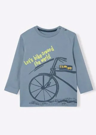 Синий лонгслив с принтом Let's bike around the world  для мальчика Gloria Jeans