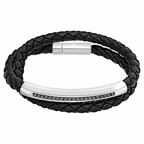 Плетеный браслет SWAROVSKI, кристаллы Swarovski, размер 41 см, серебристый, черный