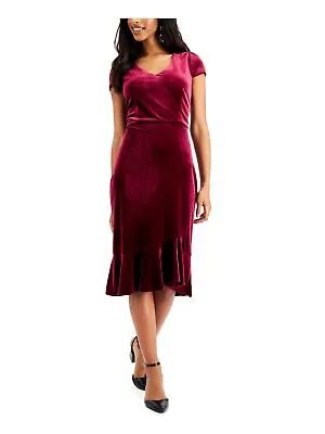 Женское бордовое вечернее платье SAGE с V-образным вырезом ниже колена и расклешенным принтом Petites 0P
