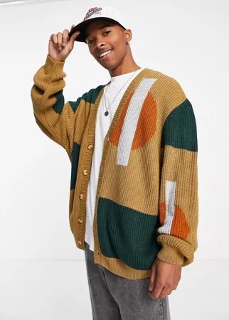 Кардиган из жаккарда с абстрактными формами ASOS DESIGN-Коричневый цвет