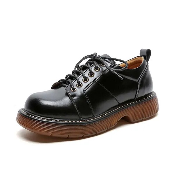 Маленькие кожаные туфли на толстой подошве в британском стиле, винтажные черные туфли-оксфорды Jk на шнуровке для женщин, мягкие кожаные однотонные броги