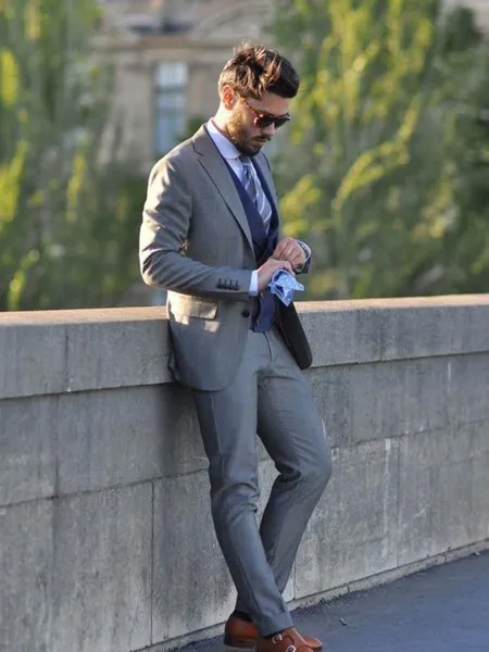 ANNIEBRITNEY серый 3 предмета Slim Fit для мужчин модный костюм куцом свадебный смокинг жениха для свадьбы, выпускного, изготавливаемая на заказ мужс...