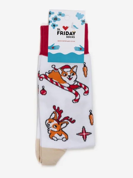 Новогодние носки St.Friday Socks - Корги Новый Год, Белый