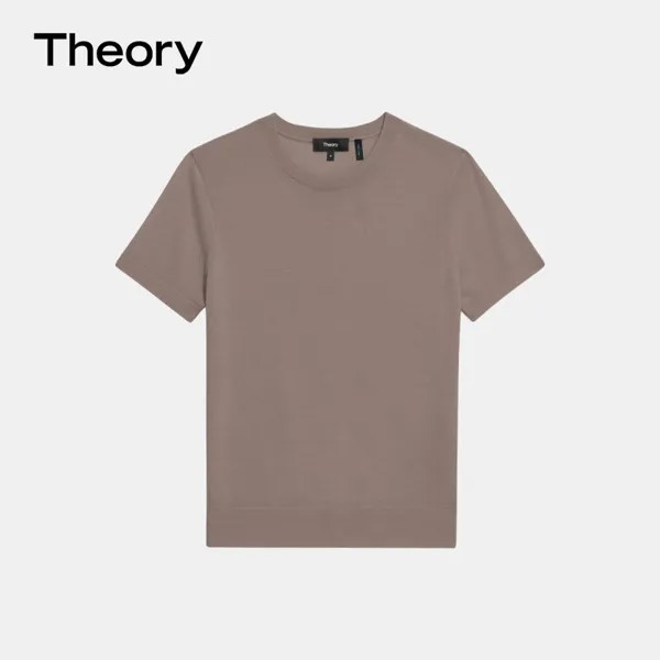 Свитер женский Theory с круглым вырезом и короткими рукавами, коричневый
