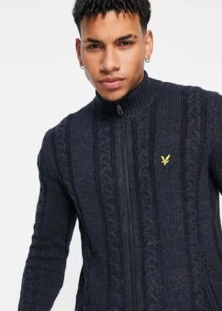 Вязаный «косами» кардиган на сквозной молнии Lyle & Scott-Темно-синий