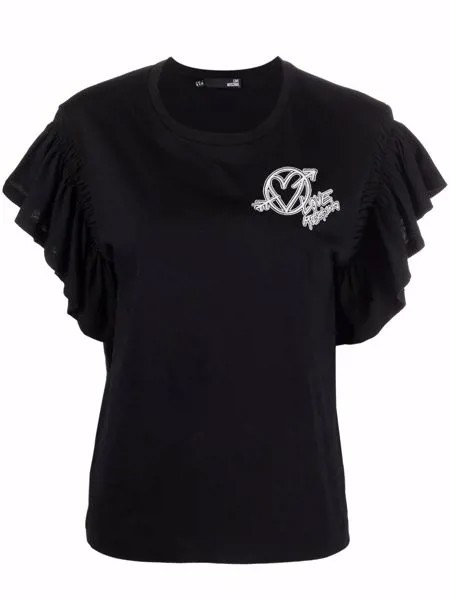Love Moschino футболка с оборками и вышитым логотипом