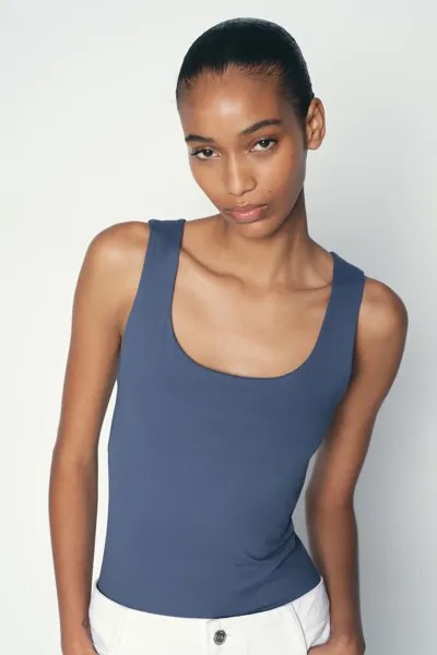 Топ полиамида с широкими лямями ZARA, цвет duck blue