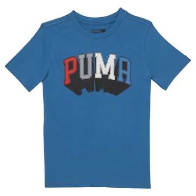 Футболка с круглым вырезом и короткими рукавами Puma Team Spirit с графическим принтом для мальчиков, синяя повседневная футболка