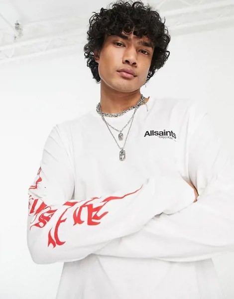 Белый лонгслив с принтом на рукаве AllSaints