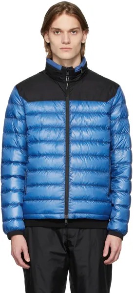 Синяя пуховая серебристая короткая куртка Moncler