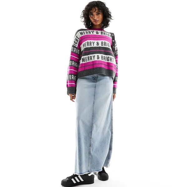 Джемпер Asos Design Christmas In Slogan Stripe, розовый/мультиколор