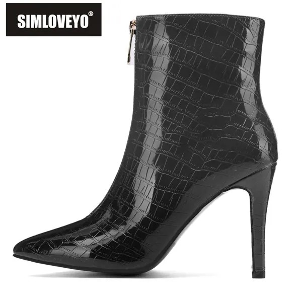 SIMLOVEYO женские ботинки из лакированной кожи с острым носком на тонком каблуке на молнии в клетку большого размера 33-45 зеленые черные модные ботинки для вечеринки S3968