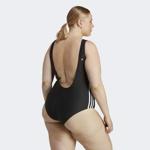 Женский купальник adidas Adicolor в 3 полоски (большие размеры), цвет Black / White
