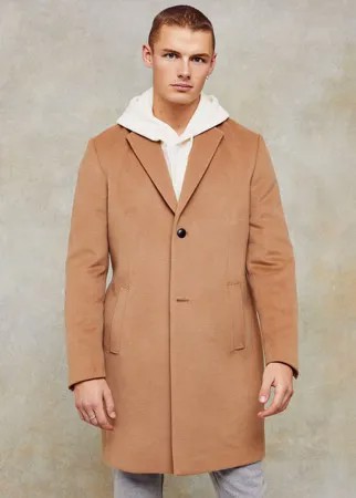 Темно-бежевое пальто классического кроя Topman Considered-Коричневый цвет