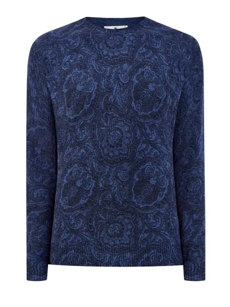 Шерстяной пуловер с узором в синей гамме