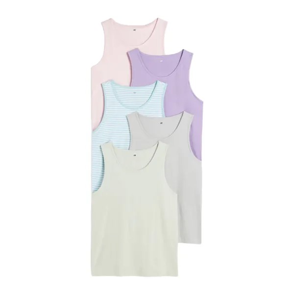 Майка H&M 5-pack Regular Fit, розовый/фиолетовый/светло-голубой