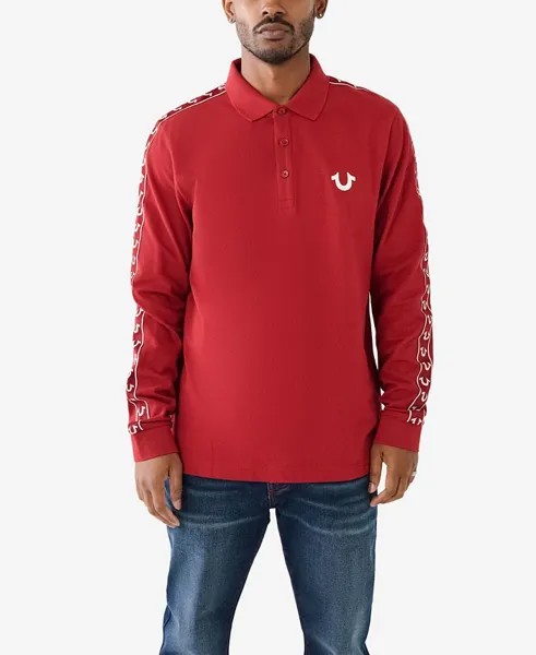 Мужская рубашка-поло с длинным рукавом из дамасской ткани True Religion, красный