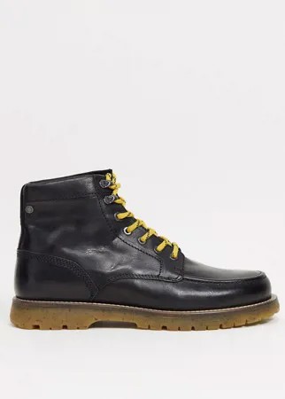 Черные кожаные ботинки со шнуровкой и контрастной подошвой Jack & Jones-Черный