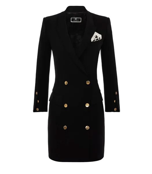 Женское черное платье-пальто с нагрудным платком Elisabetta Franchi