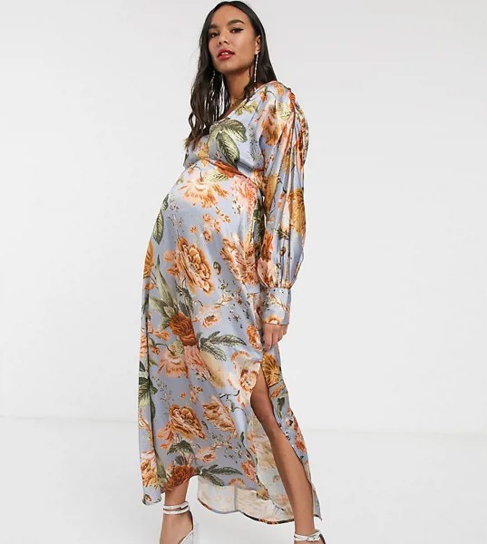 Чайное платье макси с цветочным принтом Hope & Ivy Maternity-Мульти