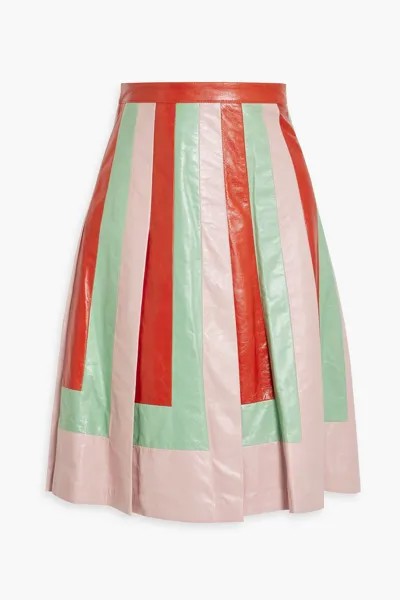 Плиссированная кожаная юбка в стиле колор-блок VALENTINO GARAVANI, розовый