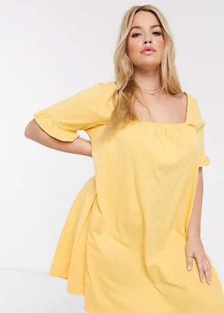 Свободное платье с квадратным вырезом и оборками на рукавах ASOS DESIGN Curve-Желтый