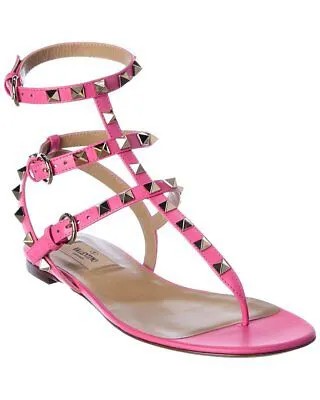 Женские кожаные сандалии с ремешком на щиколотке Valentino Rockstud, розовые 36