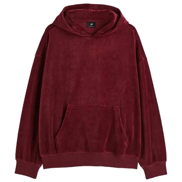 Худи H&M Oversized Fit Velour, бордовый