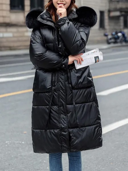 Milanoo Puffer Coats For Women Green Stand Collar Faux Fur Long Sleeves Winter Outerwear