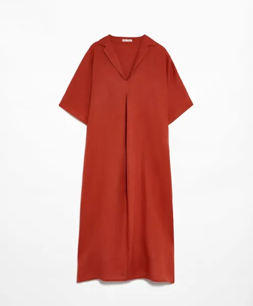 Платье Oysho Linen Polo Collar Tunic, оранжевый
