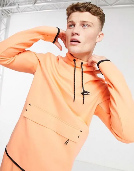 Флисовый свитшот пыльно-оранжевого цвета с воротником-стойкой Nike Tech Fleece-Оранжевый цвет