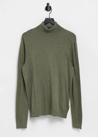 Оливковая трикотажная водолазка из органического хлопка Topman-Зеленый цвет
