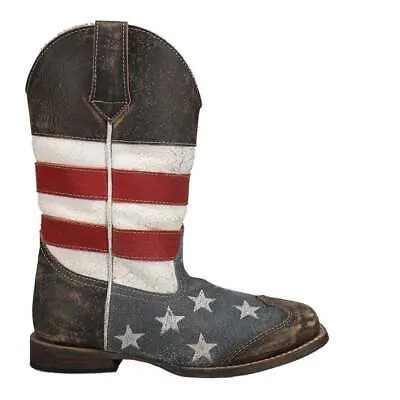 Roper Americana Flag Square Toe Cowboy Youth Boys Brown Western Cowboy Boots 09