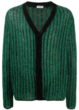 Saint Laurent кардиган в рубчик с эффектом металлик