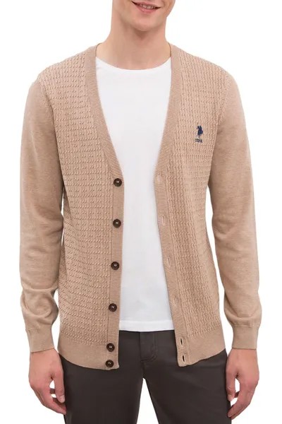 Кардиган мужской U.S. POLO Assn. G081GL0TH0Grover-SK20 бежевый S