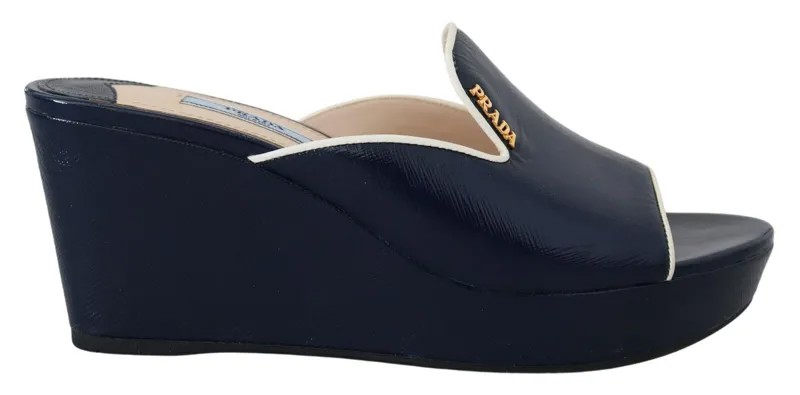 PRADA Shoes Босоножки на танкетке, королевские синие кожаные без шнуровки женские EU37 / US6,5 980usd