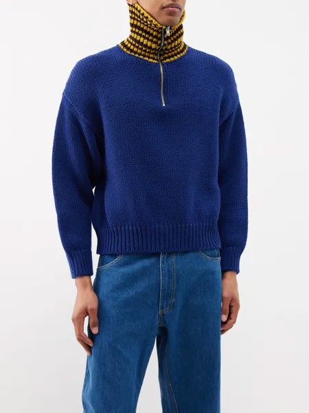 Шерстяной свитер с высоким воротником и полумолнией Marni, синий