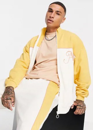 Трикотажная куртка в стиле oversized и колор блок с окантовкой и вышивкой ASOS DESIGN-Белый