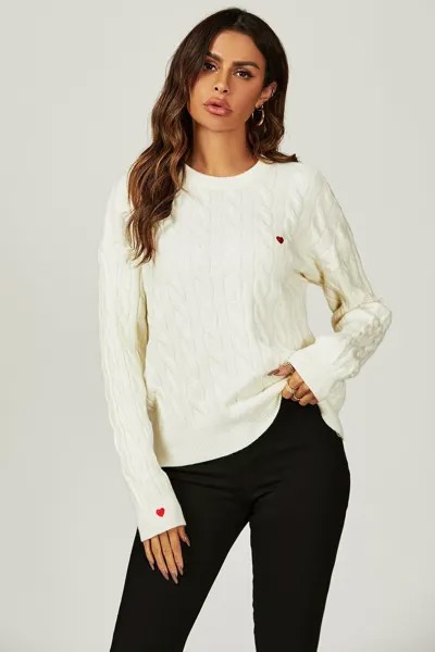 Кремовый джемпер с вышивкой Heart FS Collection, белый