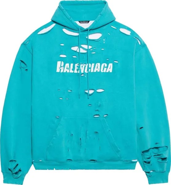 Худи Balenciaga Destroyed Hoodie 'Turquoise/White', синий