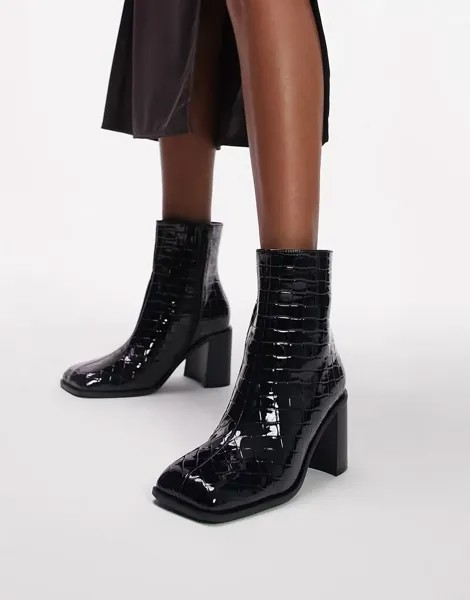Черные плетеные ботильоны на блочном каблуке Topshop Mae