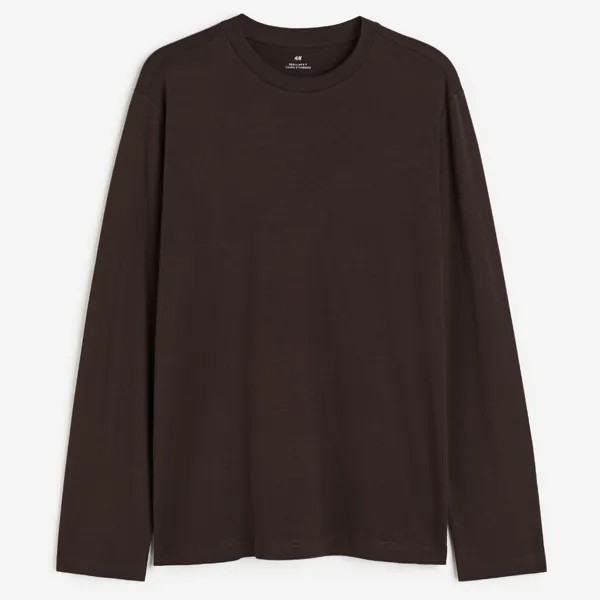 Лонгслив H&M Regular Fit Jersey, темно-коричневый