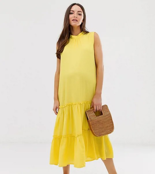 Желтое ярусное платье макси для беременных Mamalicious-Желтый