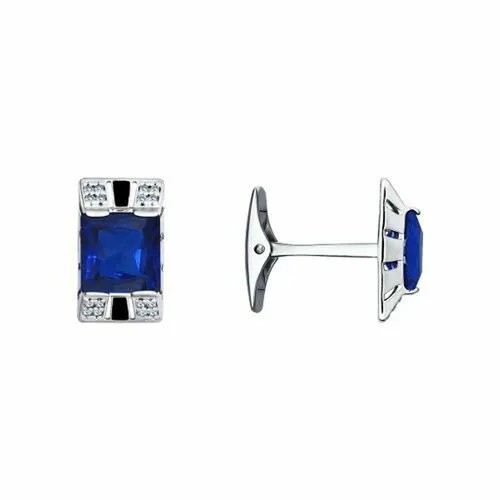 Запонки Diamant online, серебро, 925 проба, фианит, эмаль, , темно-синий