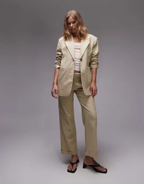 Песочные льняные брюки с низкой посадкой и широкими штанинами Topshop