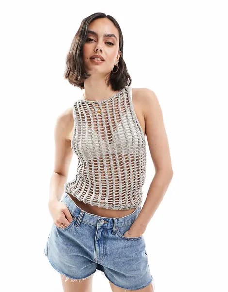 Pull&Bear – Бежево-каштановый топ из фактурного трикотажа