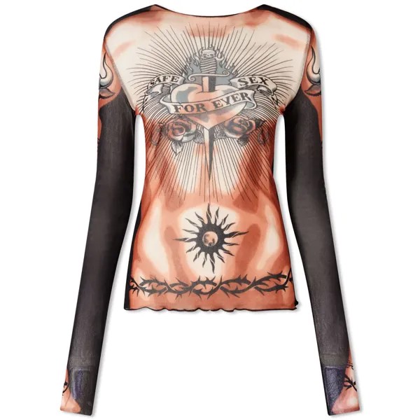 Лонгслив Jean Paul Gaultier Safe Sex Mesh, коричневый/черный